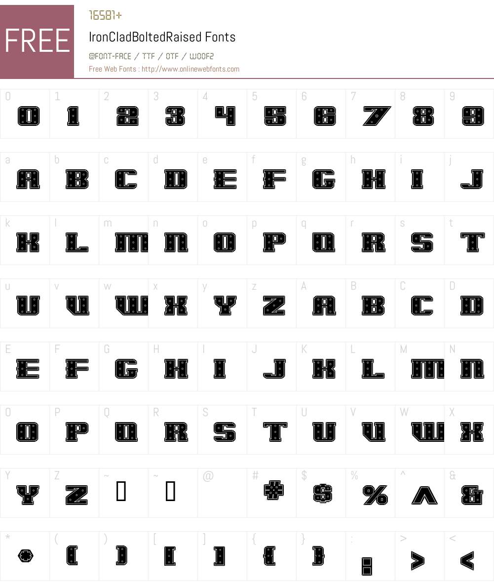 IronCladBoltedRaised Font Screenshots