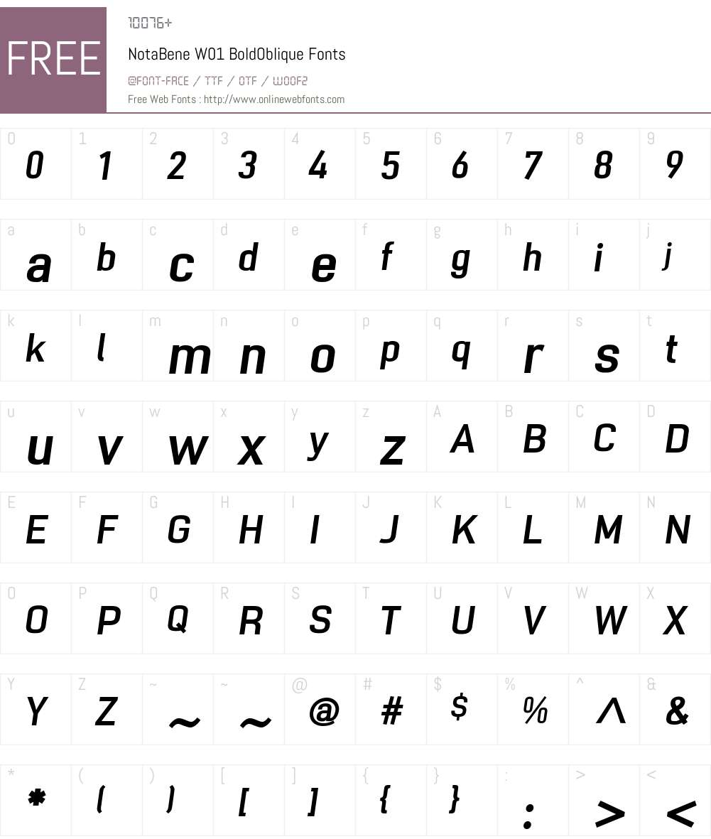 NotaBeneW01-BoldOblique Font Screenshots