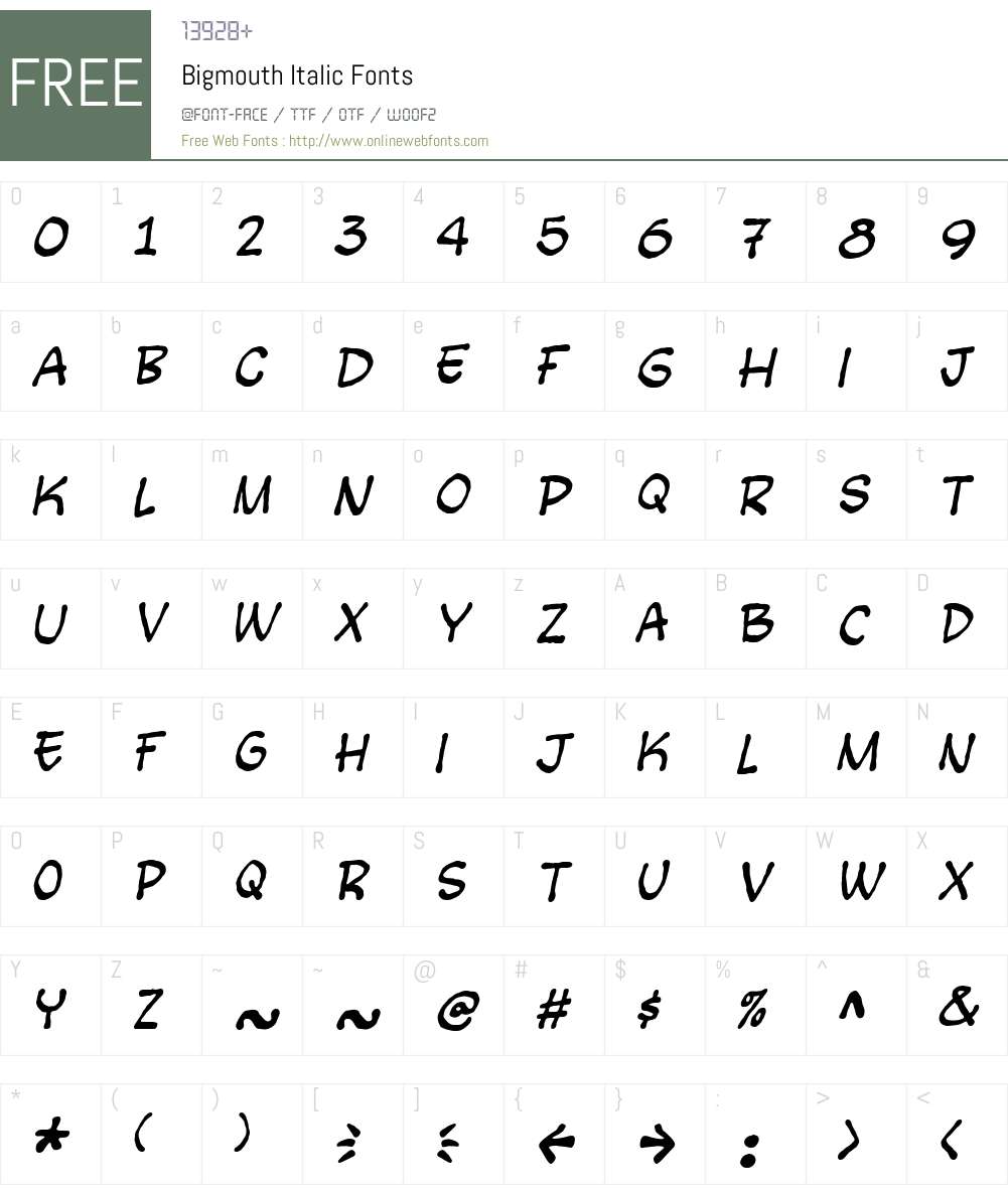 BigmouthItalic Font Screenshots