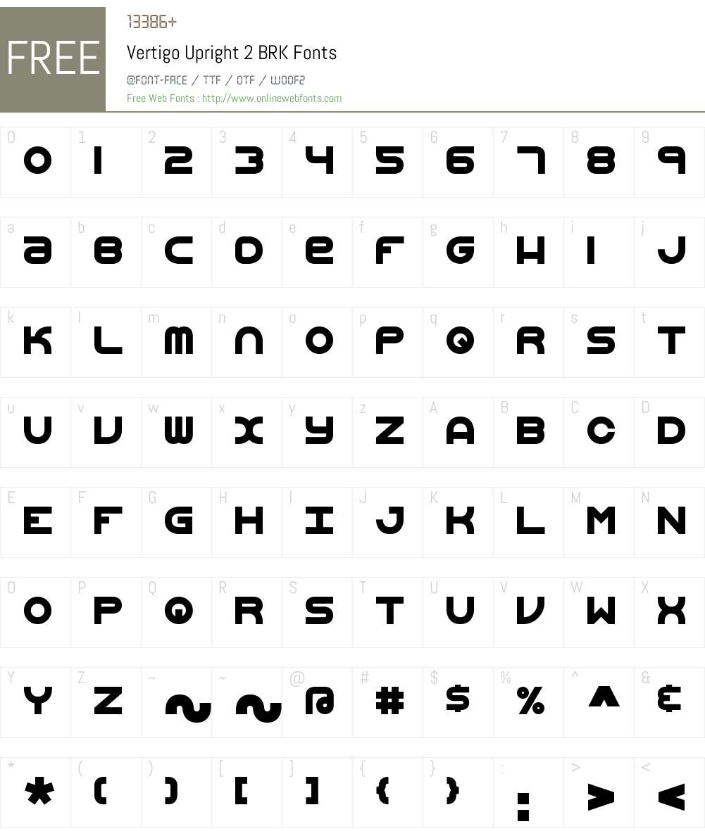 Vertigo Upright 2 BRK Font Screenshots