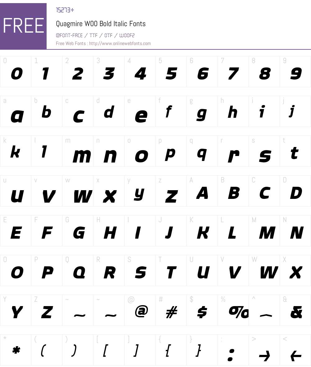 QuagmireW00-BoldItalic Font Screenshots