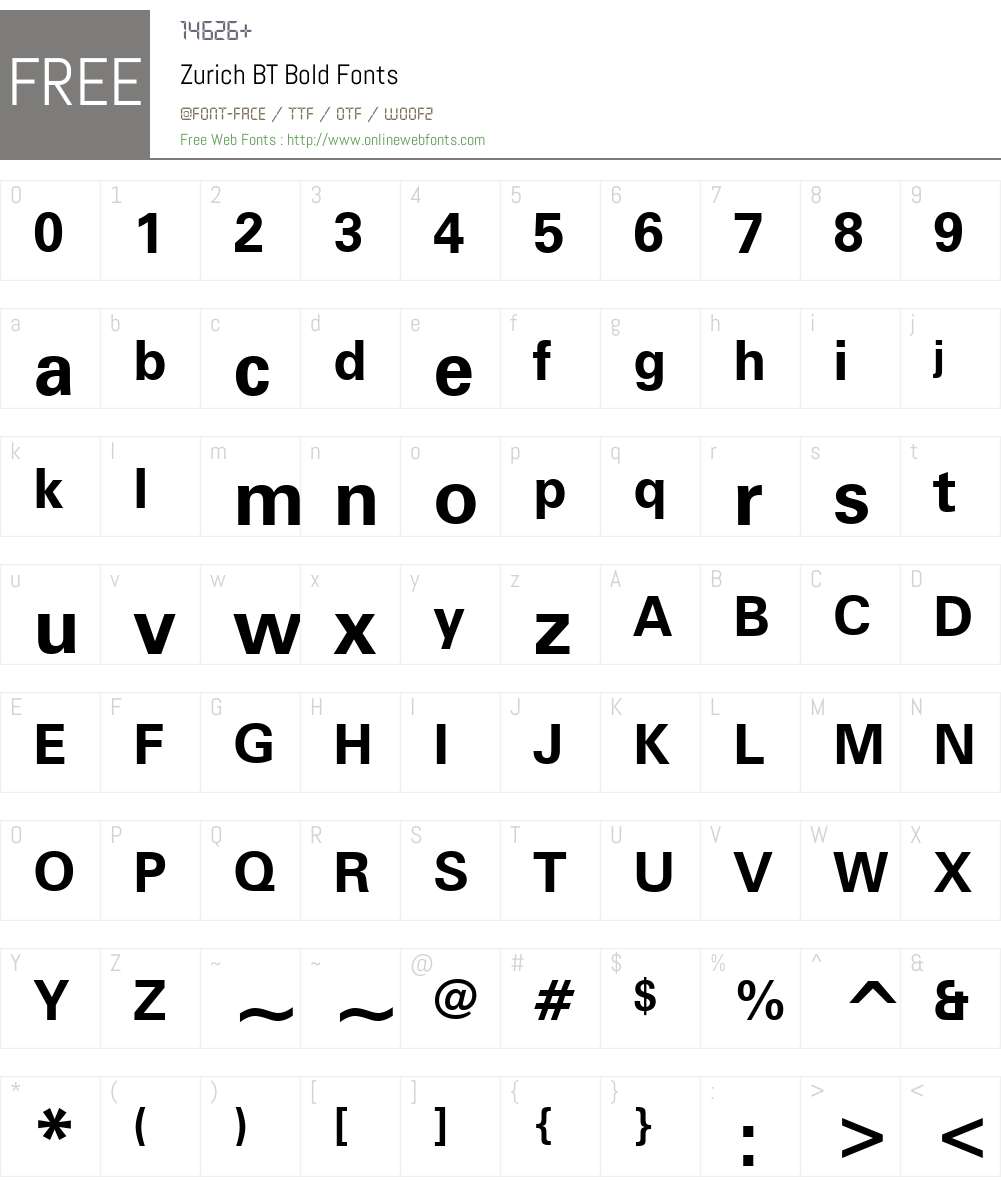 Zurich BT Font Screenshots