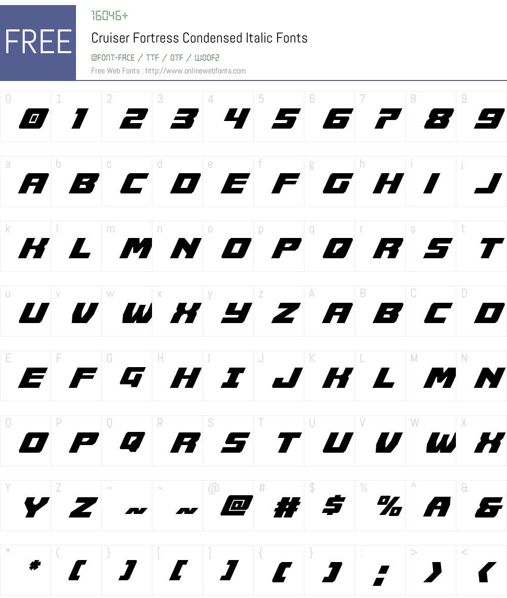 Cruiser Fortress Condensed Italic Font Screenshots