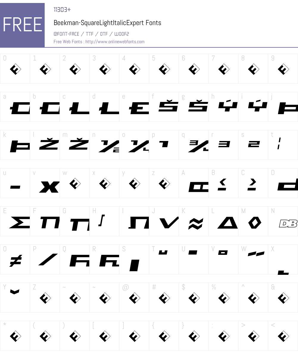 Beekman-SquareLightItalicExpert Font Screenshots
