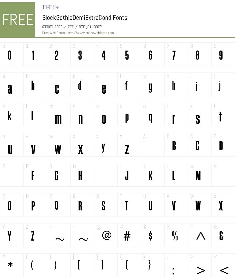 BlockGothicDemiExtraCond Font Screenshots