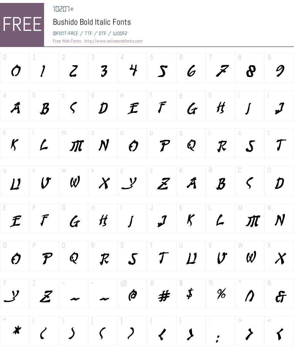 Bushido Bold Italic Font Screenshots