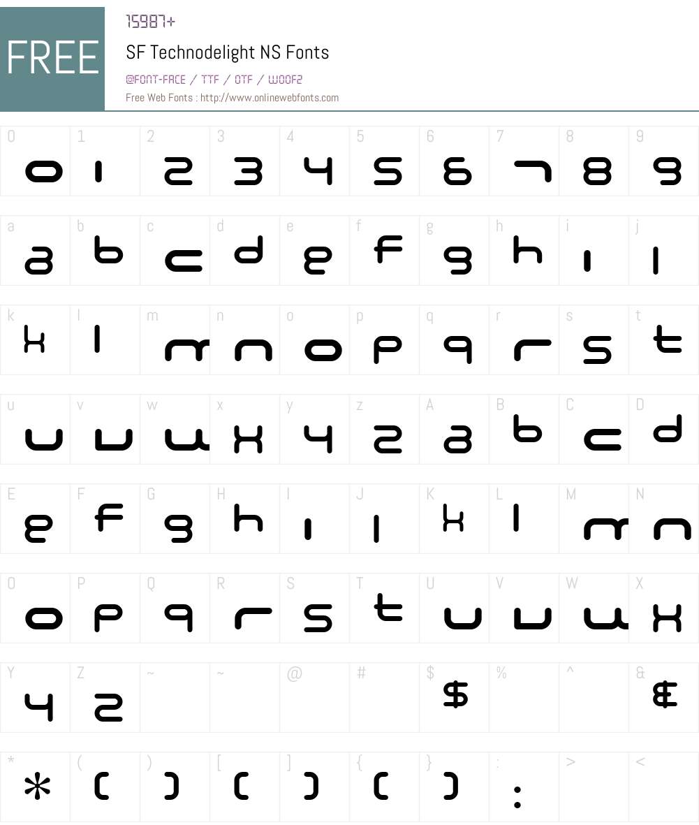 SF Technodelight NS Font Screenshots