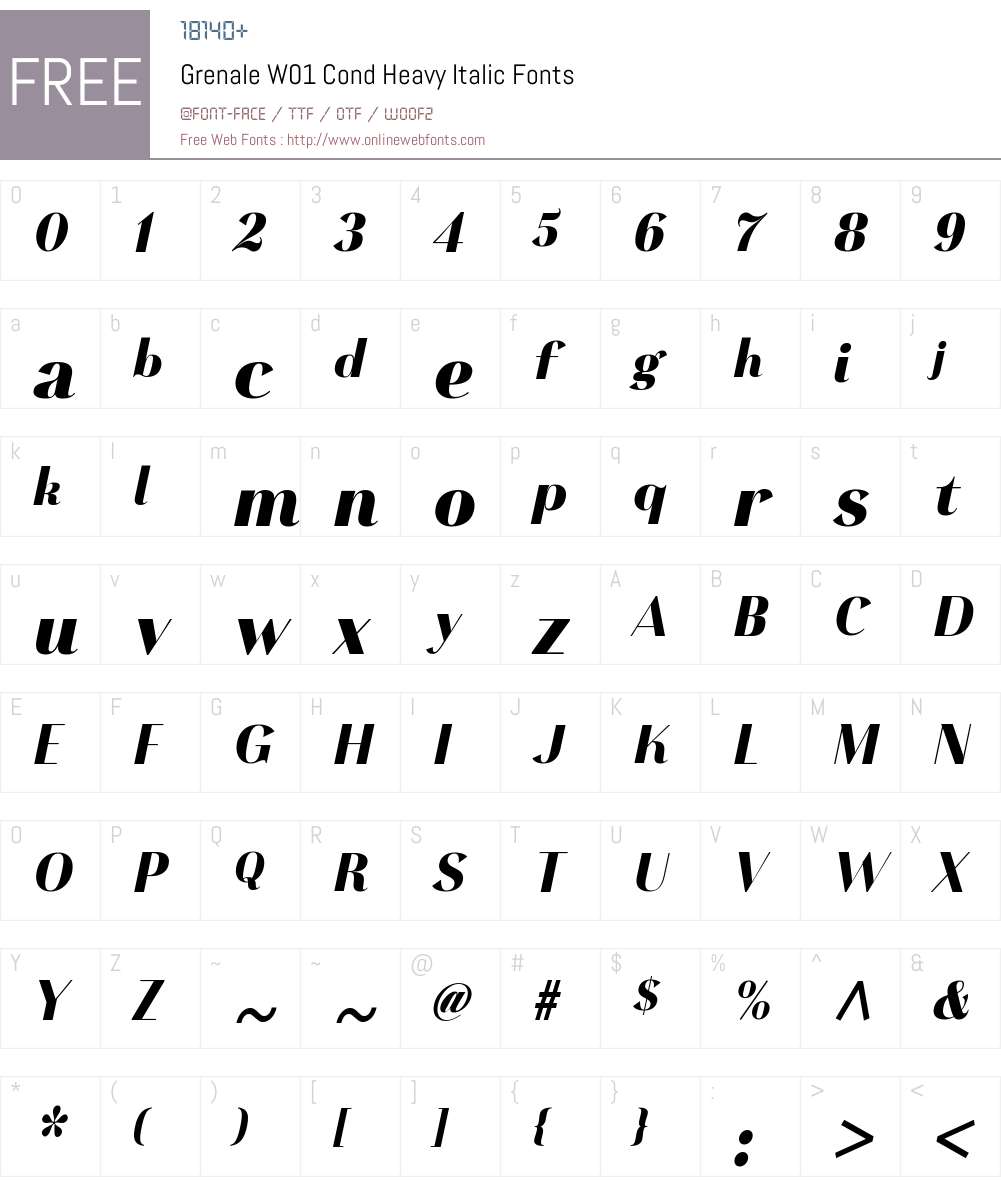 GrenaleW01-CondHeavyItalic Font Screenshots