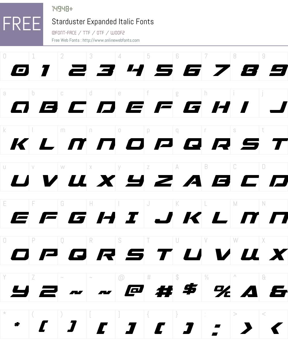 Starduster Expanded Italic Font Screenshots
