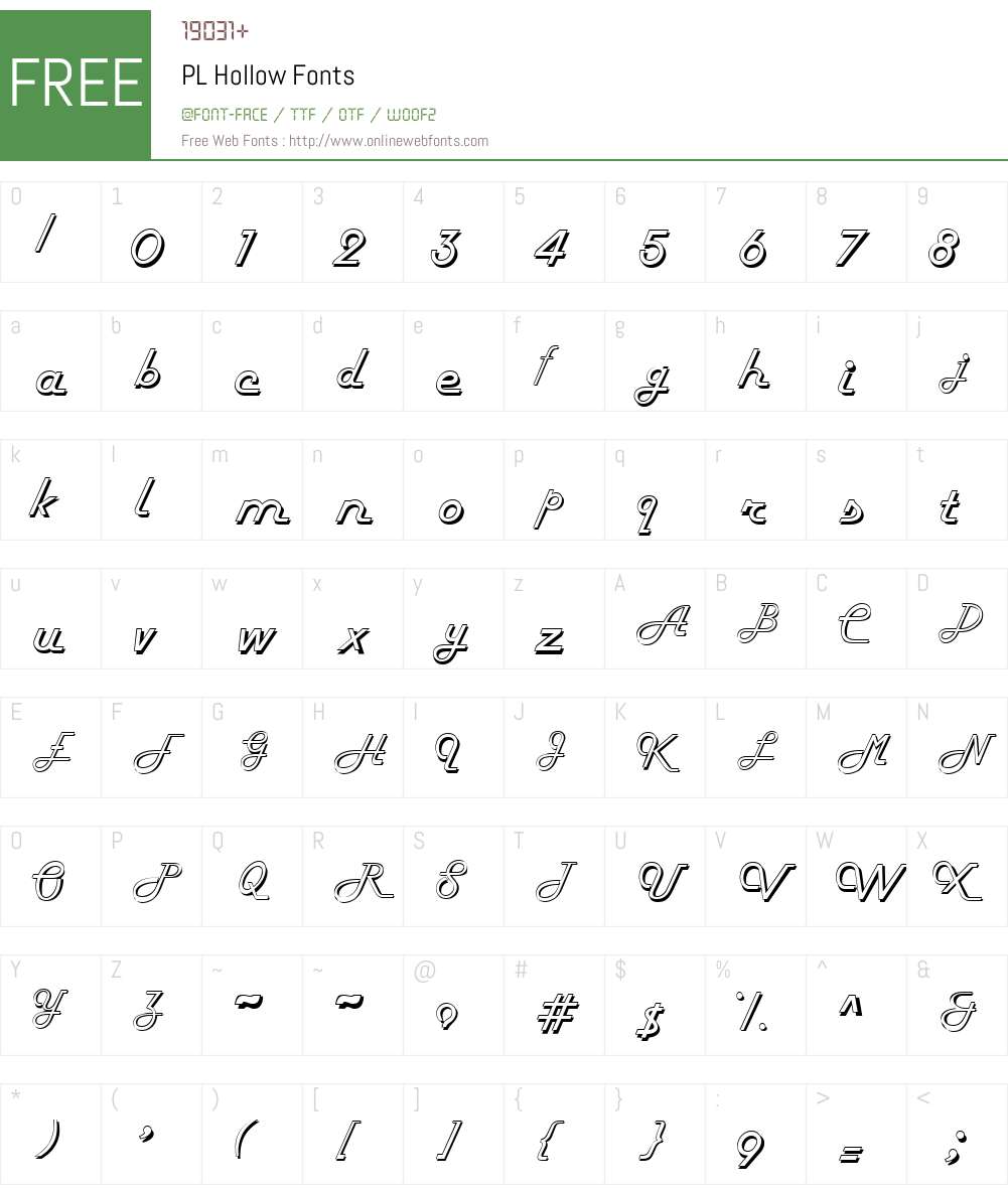 PL Hollow Font Screenshots