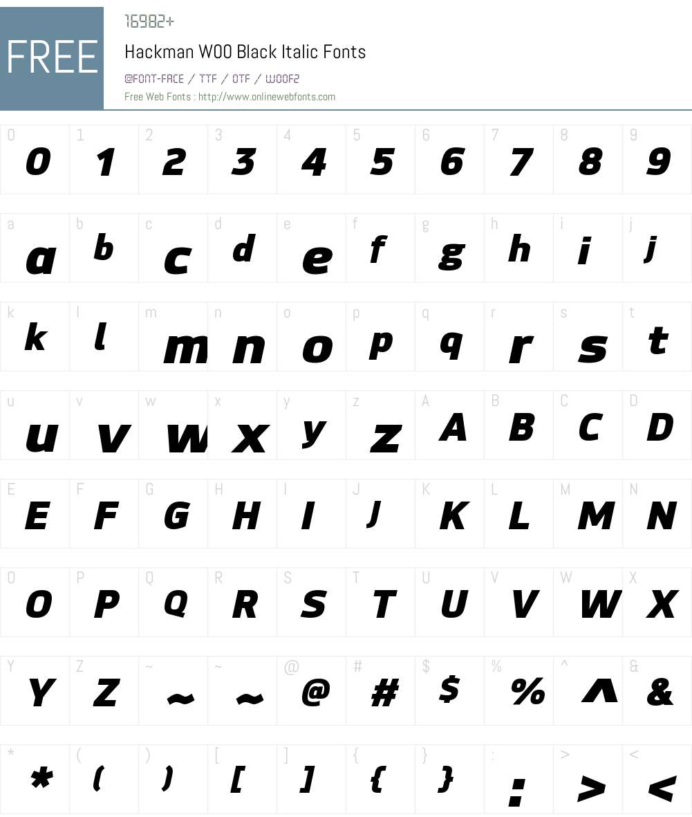 HackmanW00-BlackItalic Font Screenshots