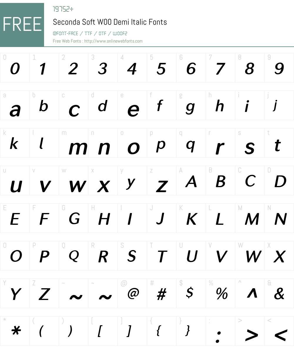 SecondaSoftW00-DemiItalic Font Screenshots