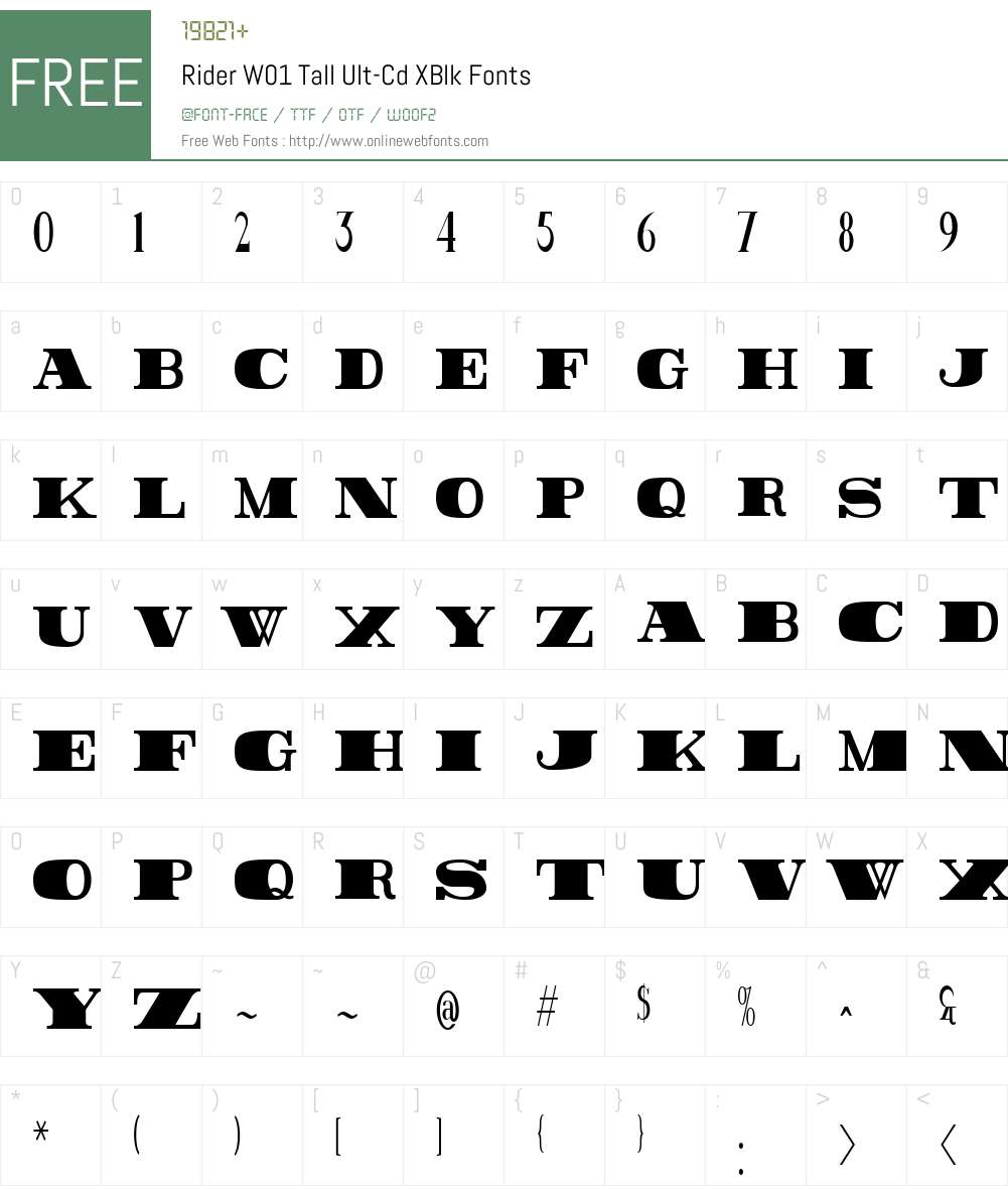 RiderW01-TallUlt-CdXBlk Font Screenshots