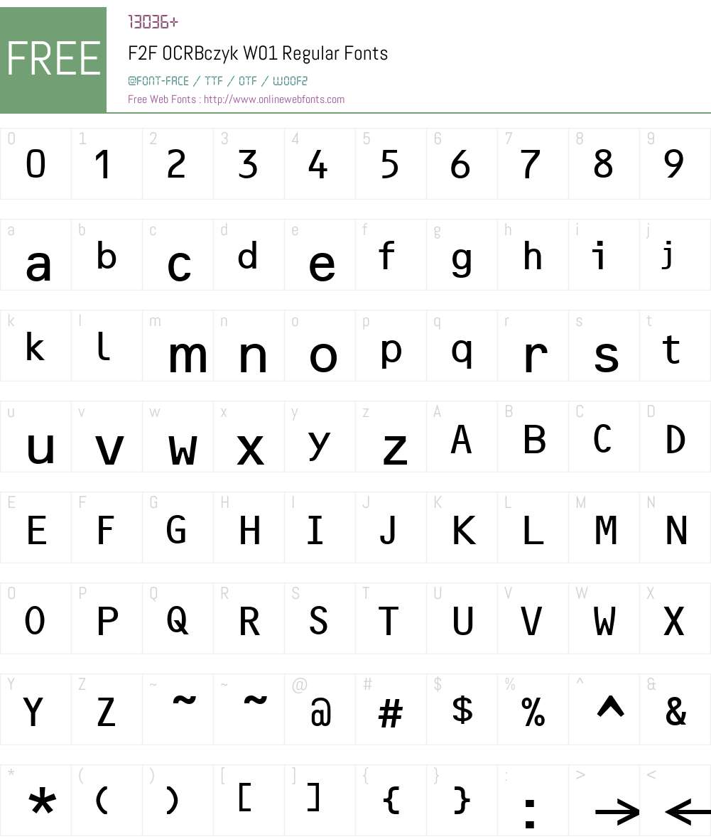 F2FOCRBczykW01-Regular Font Screenshots