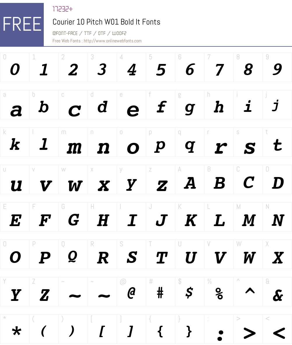 Courier10PitchW01-BoldIt Font Screenshots