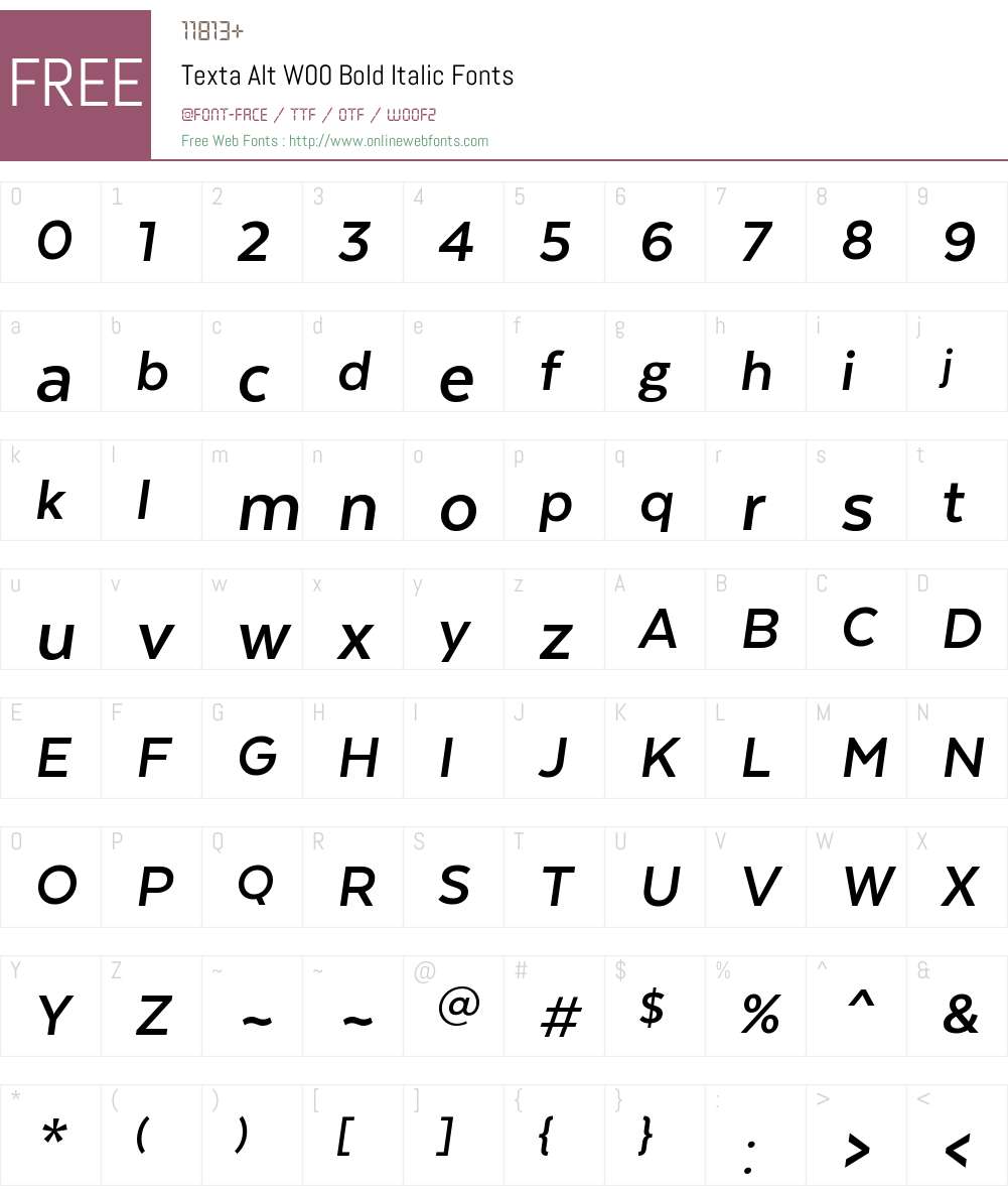 TextaAltW00-BoldItalic Font Screenshots