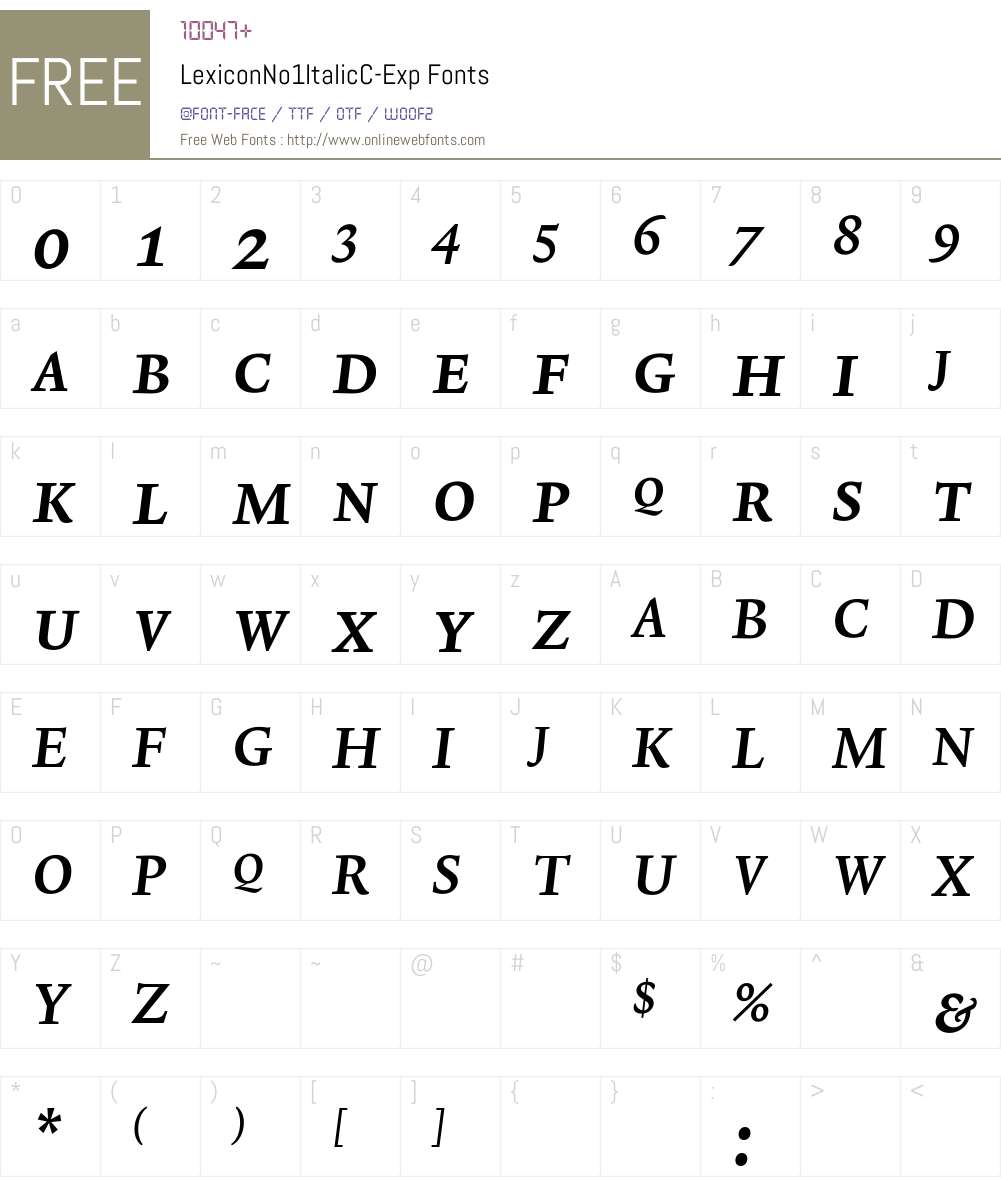 LexiconNo1ItalicC Font Screenshots