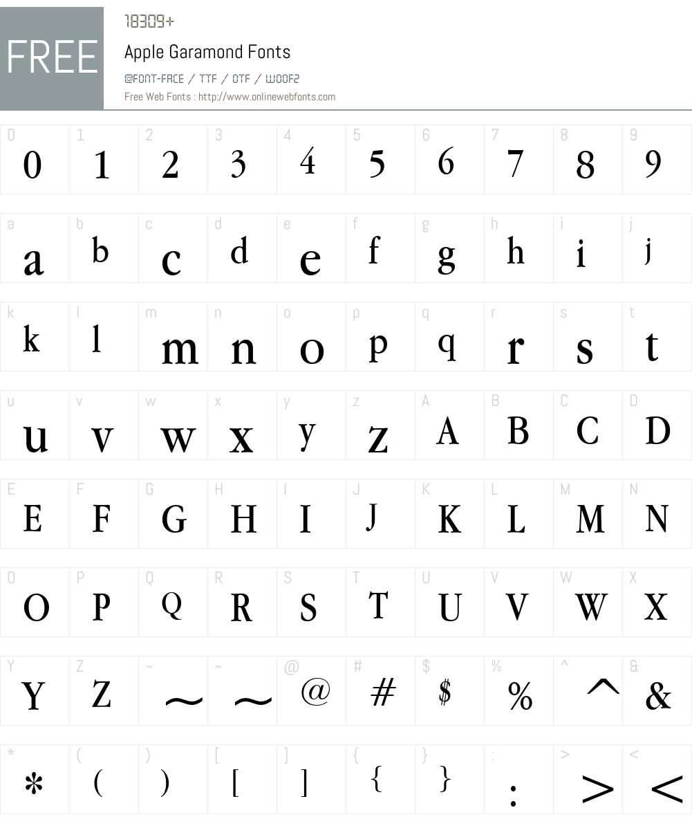 Apple Garamond Font Screenshots