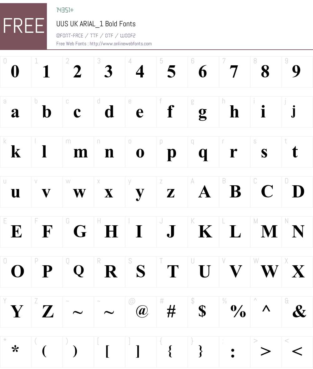 UUS UK ARIAL_1 Font Screenshots