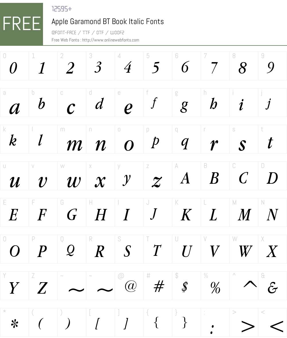 Apple Garamond BT Font Screenshots