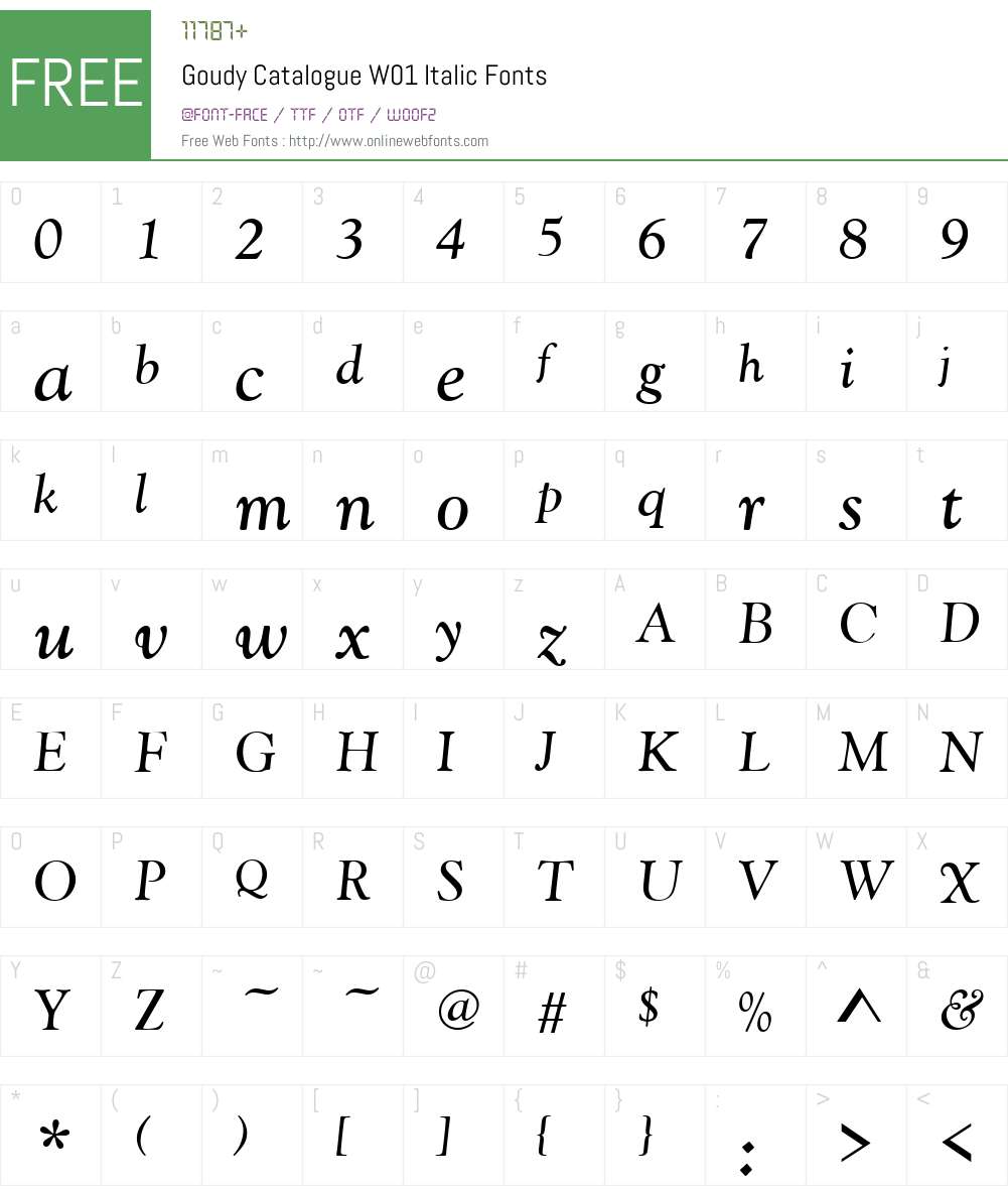 GoudyCatalogueW01-Italic Font Screenshots