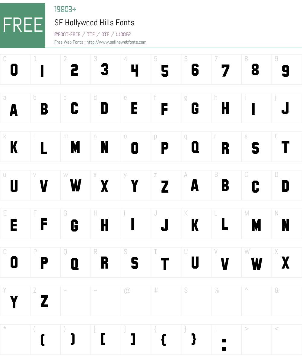 SF Hollywood Hills Font Screenshots
