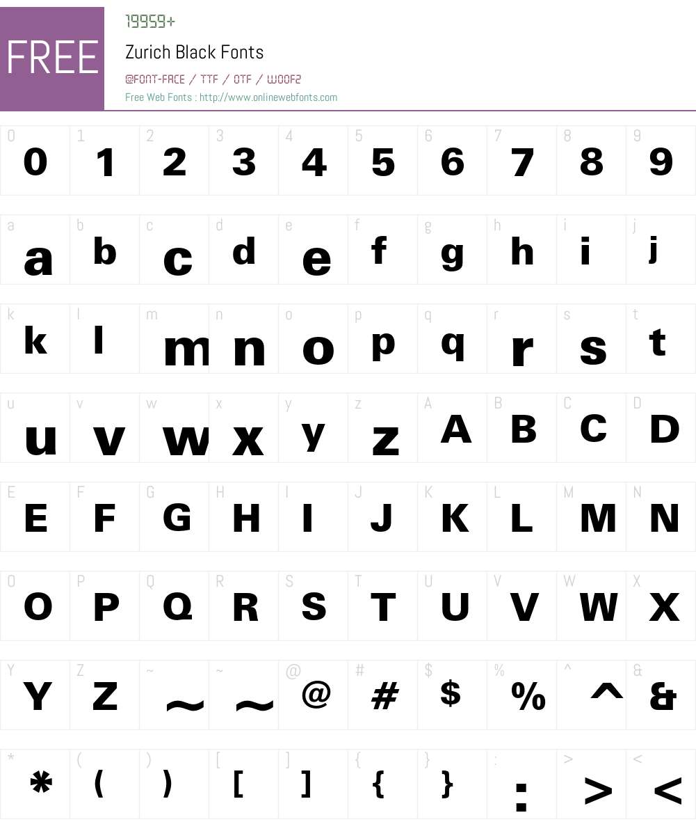 Zurich Font Screenshots