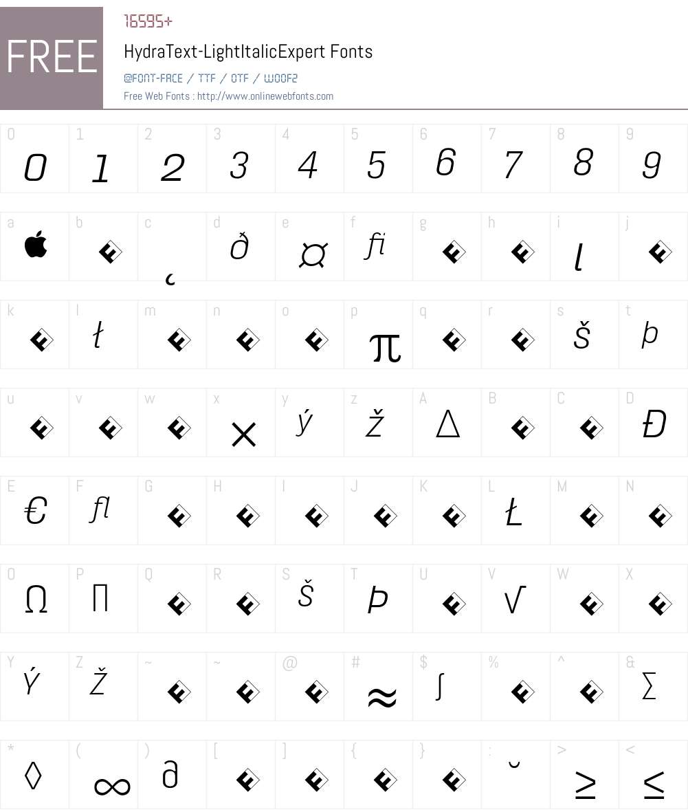 HydraText-LightItalicExpert Font Screenshots