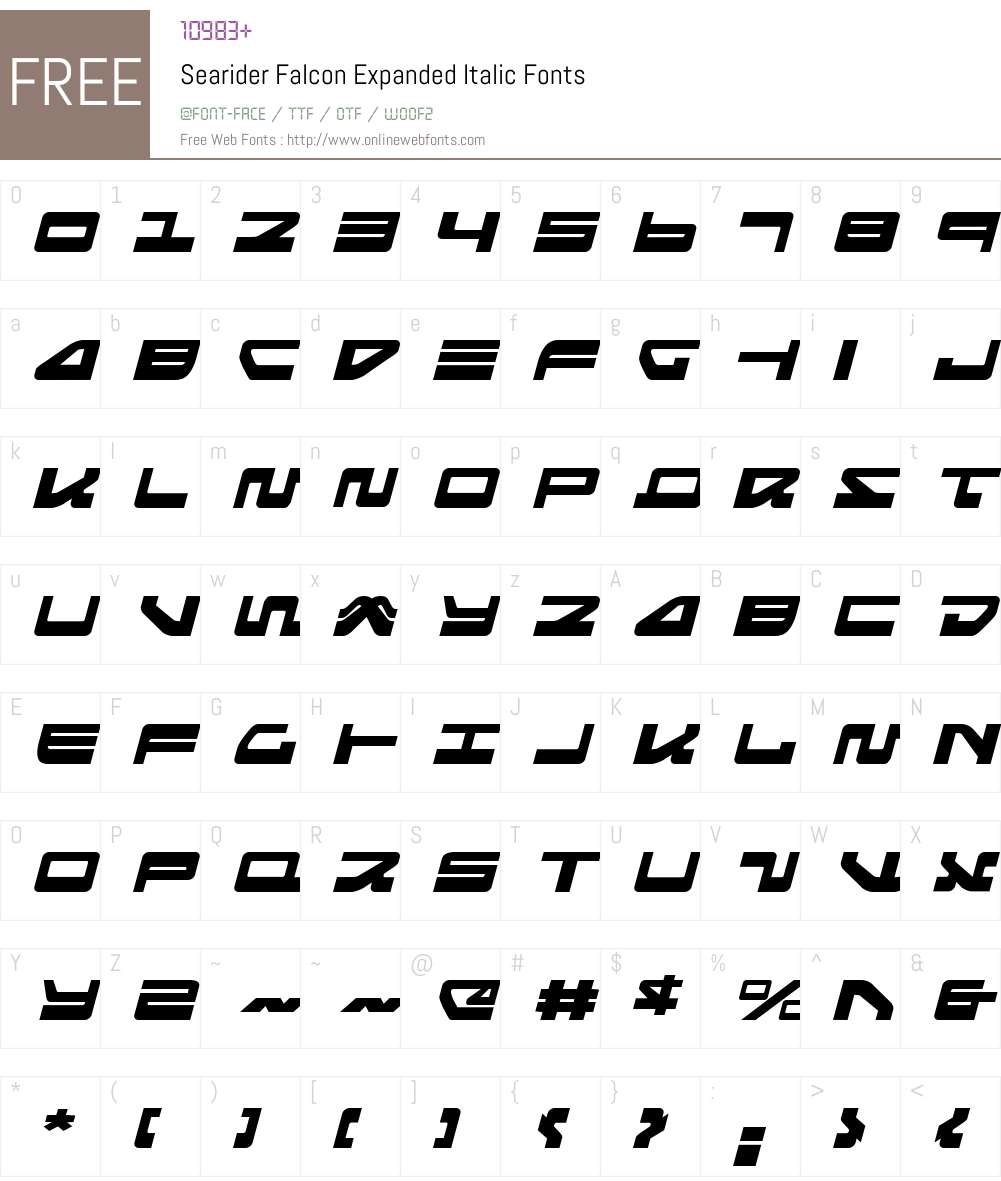 Searider Falcon Expanded Italic Font Screenshots