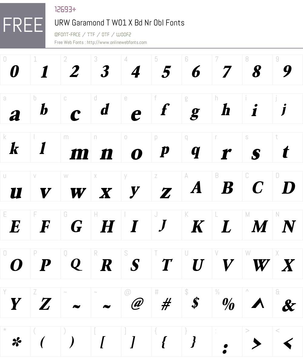 URWGaramondTW01-XBdNrObl Font Screenshots