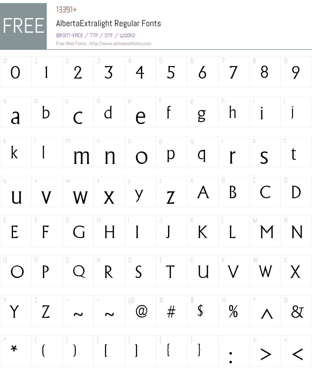 AlbertaExtralight Font Screenshots