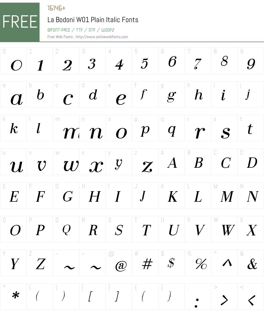 LaBodoniW01-PlainItalic Font Screenshots