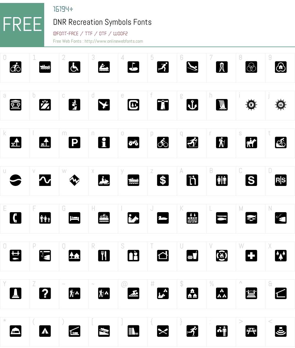 DNR Recreation Symbols Font Screenshots