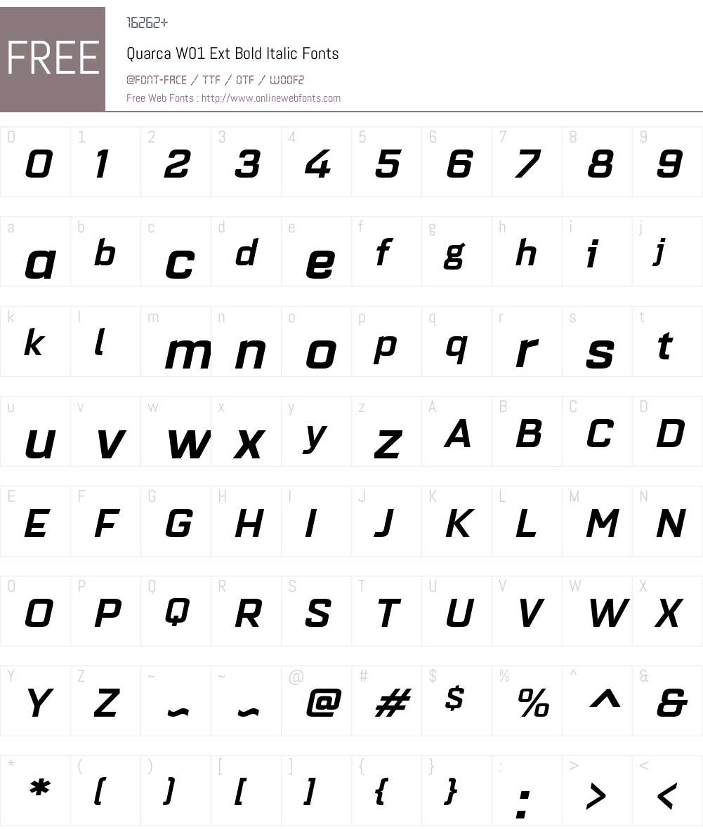 QuarcaW01-ExtBoldItalic Font Screenshots