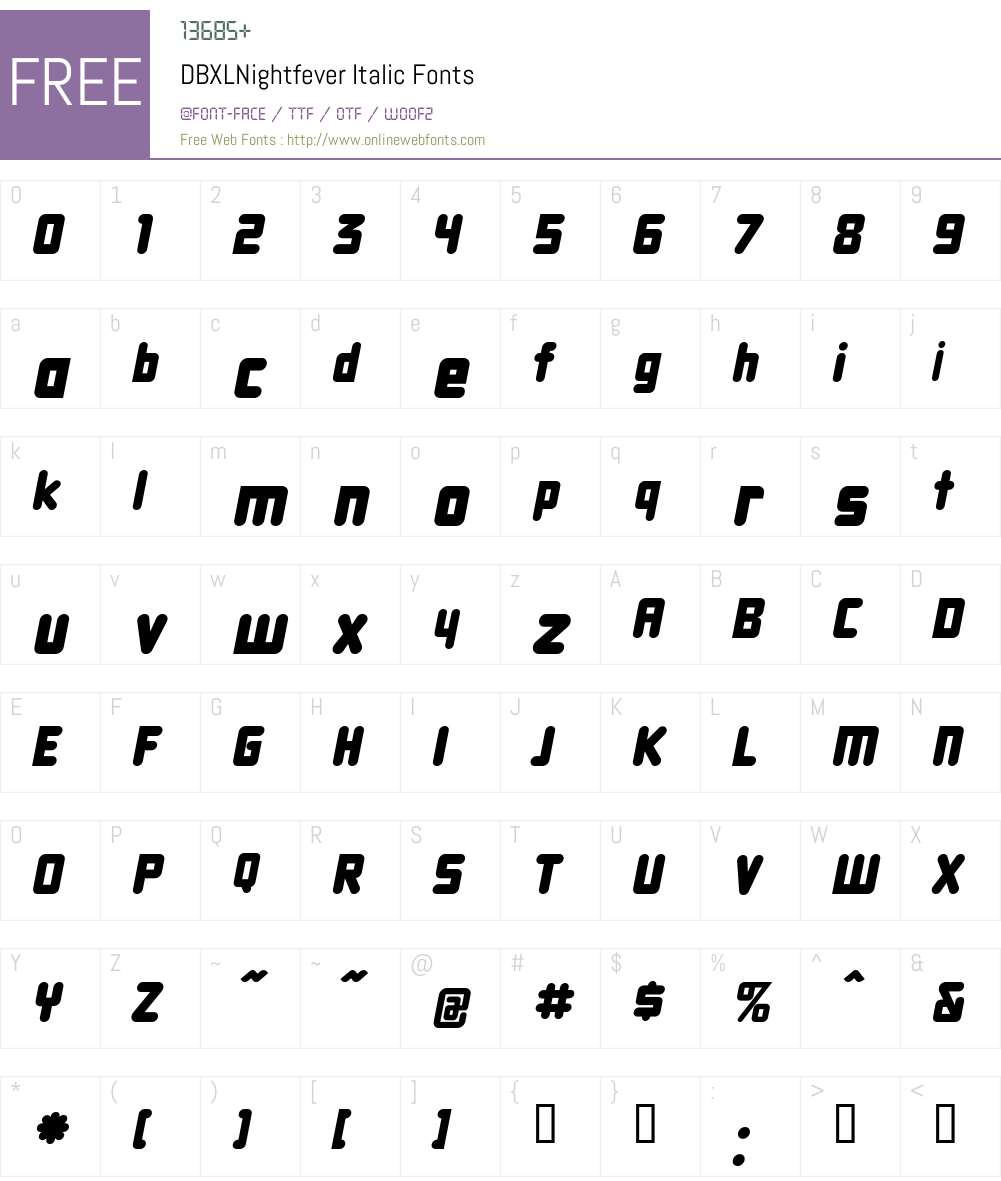 DBXLNightfever Font Screenshots
