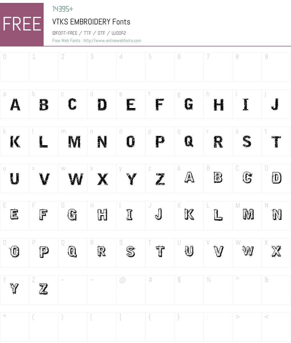 VTKS EMBROIDERY Font Screenshots