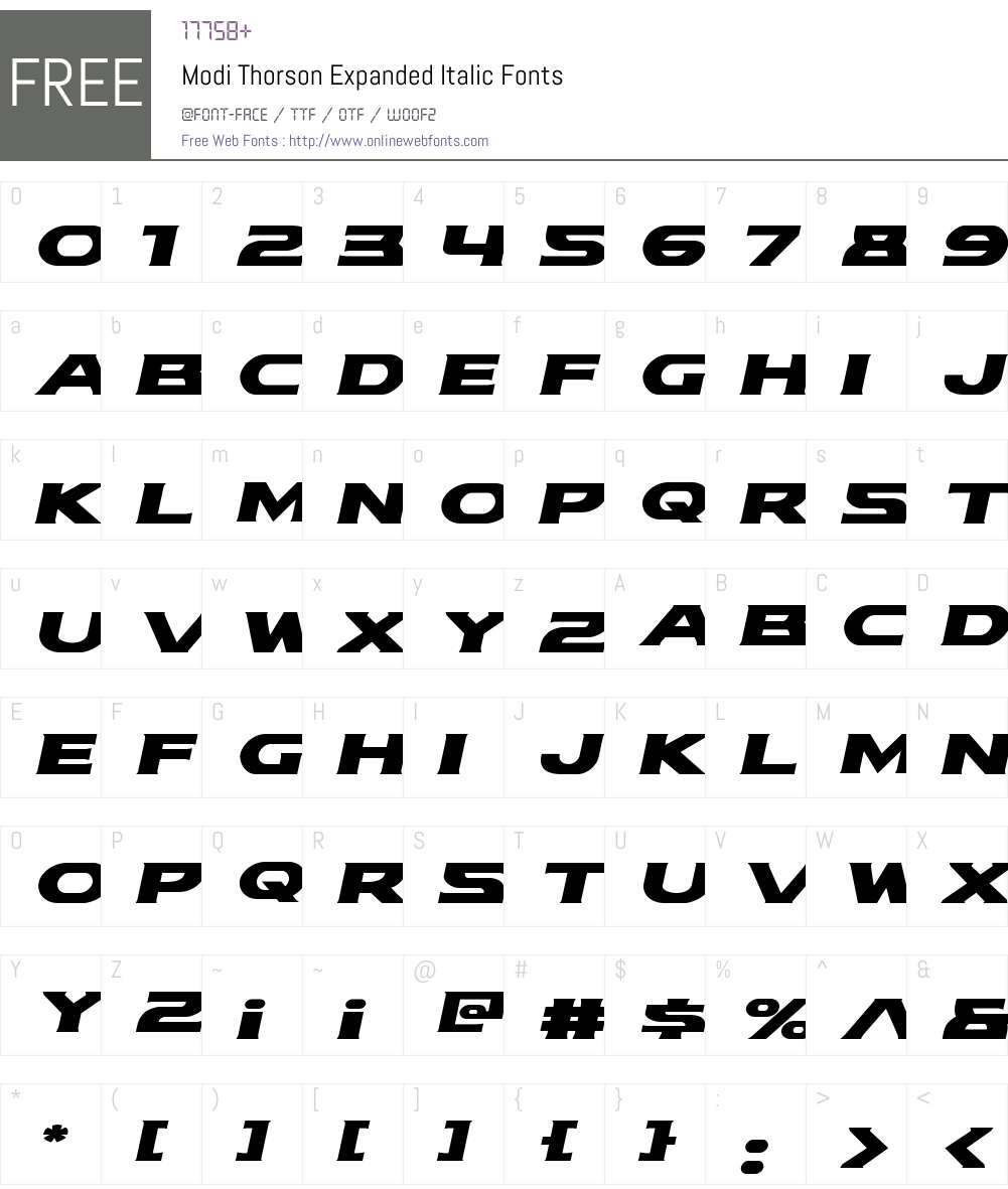 Modi Thorson Expanded Italic Font Screenshots