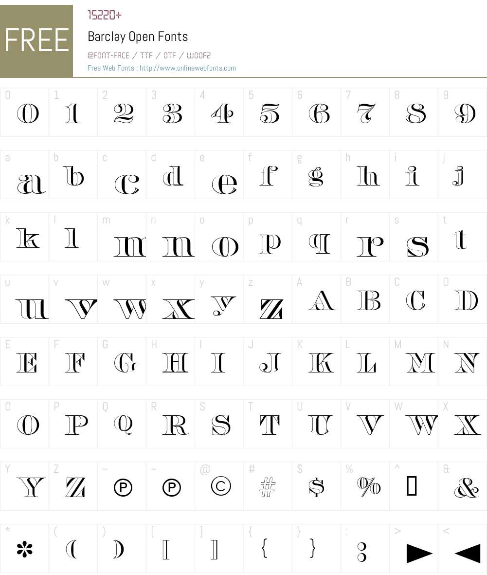 Barclay Open Font Screenshots