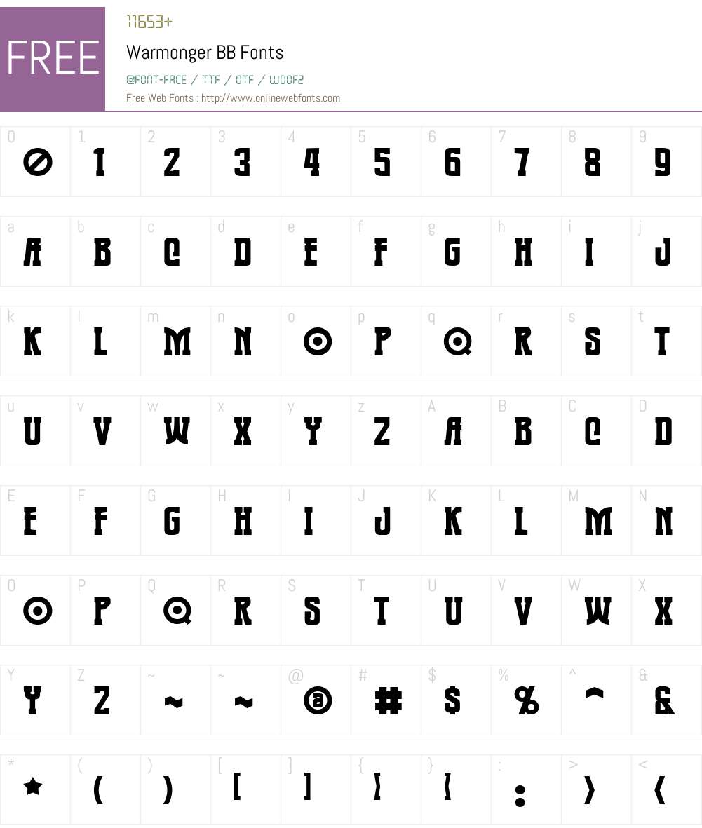 Warmonger BB Font Screenshots
