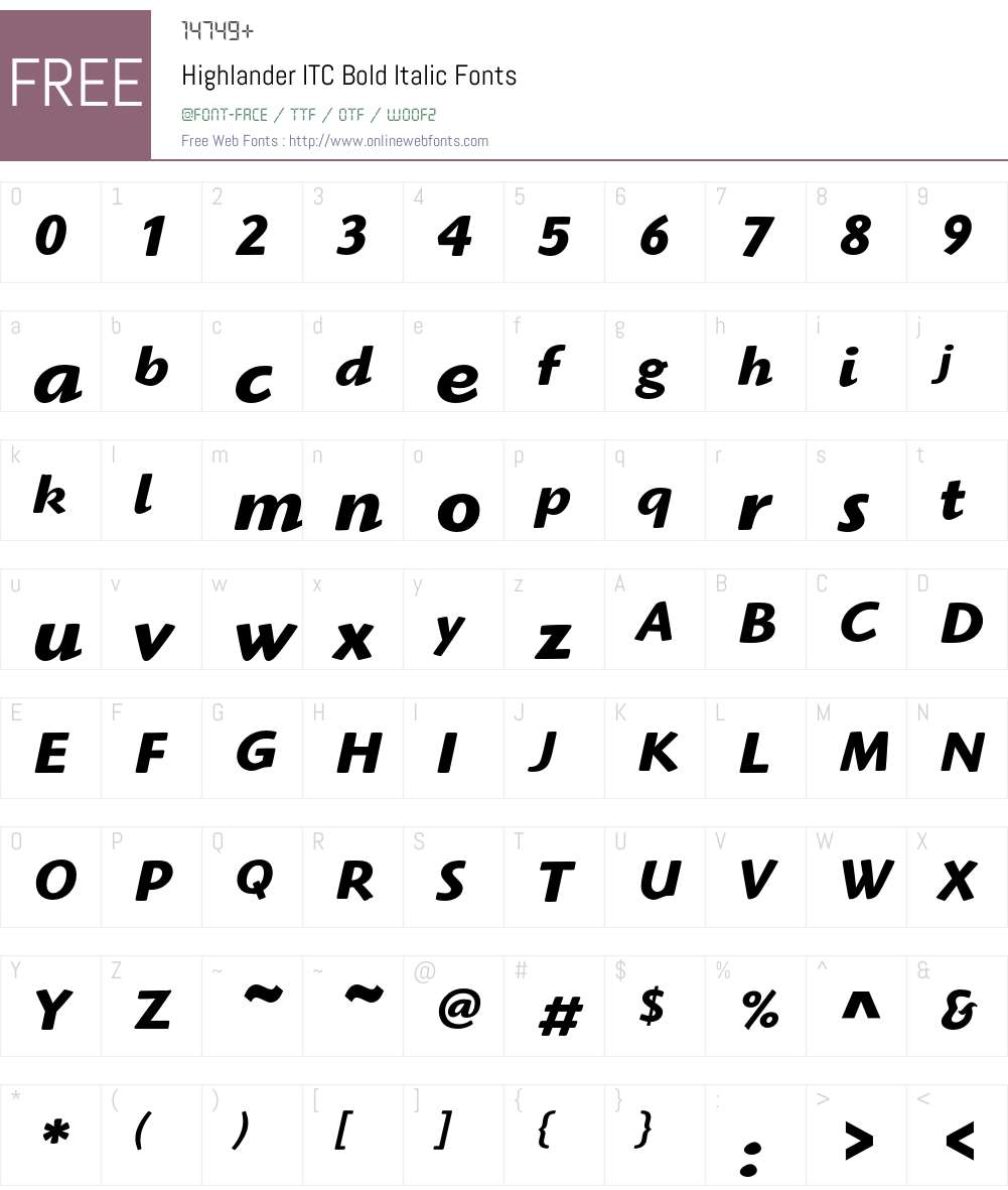 Highlander ITC Font Screenshots