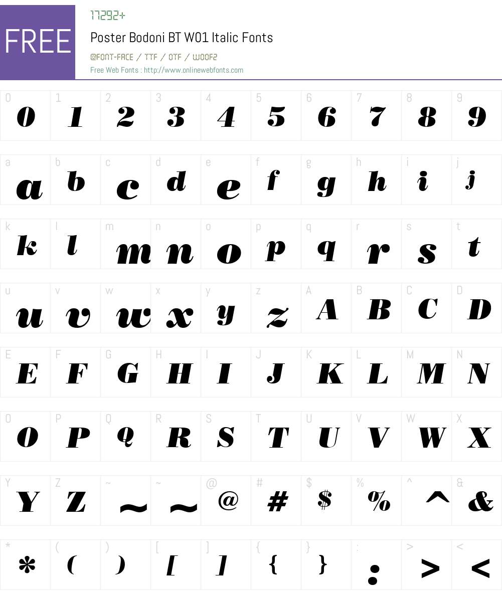 PosterBodoniBTW01-Italic Font Screenshots