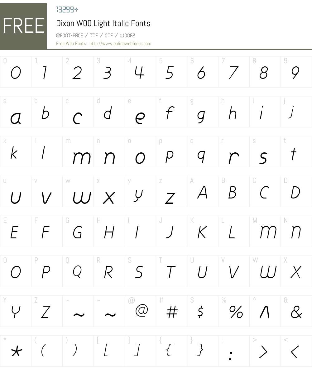 DixonW00-LightItalic Font Screenshots