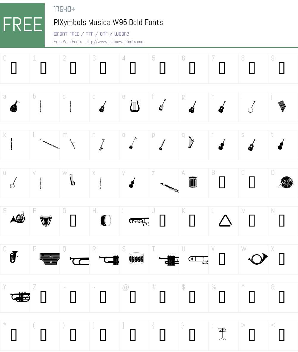PIXymbolsMusicaW95-Bold Font Screenshots