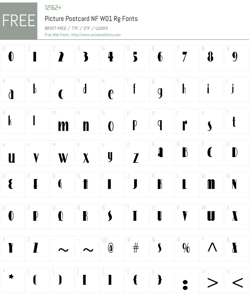 PicturePostcardNFW01-Rg Font Screenshots