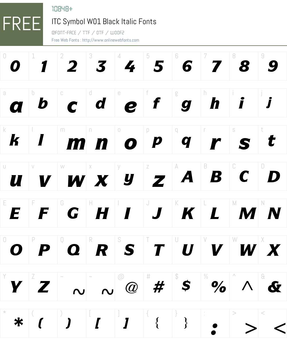 ITCSymbolW01-BlackItalic Font Screenshots