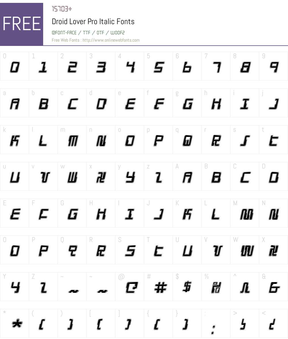 Droid Lover Pro Italic Font Screenshots