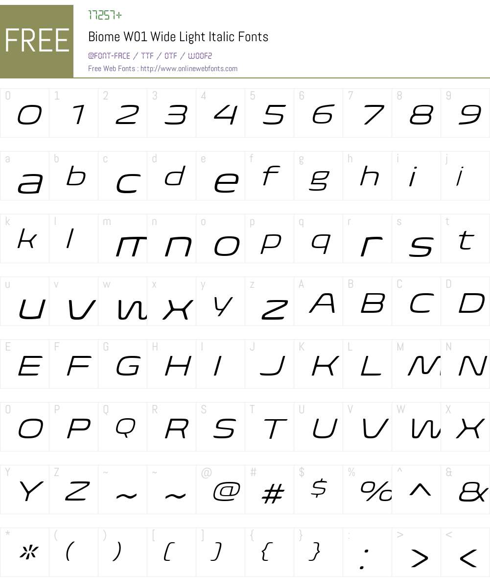 BiomeW01-WideLightItalic Font Screenshots