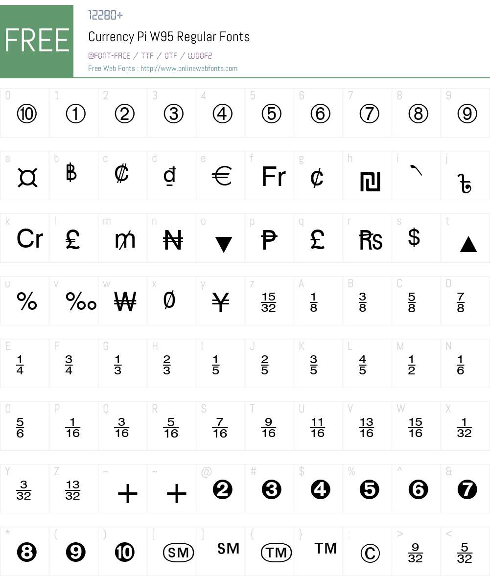 CurrencyPiW95-Regular Font Screenshots