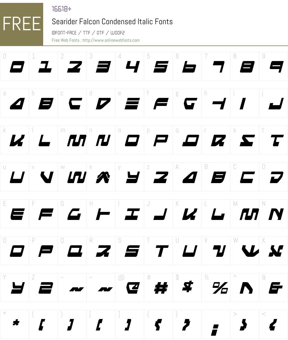Searider Falcon Condensed Italic Font Screenshots