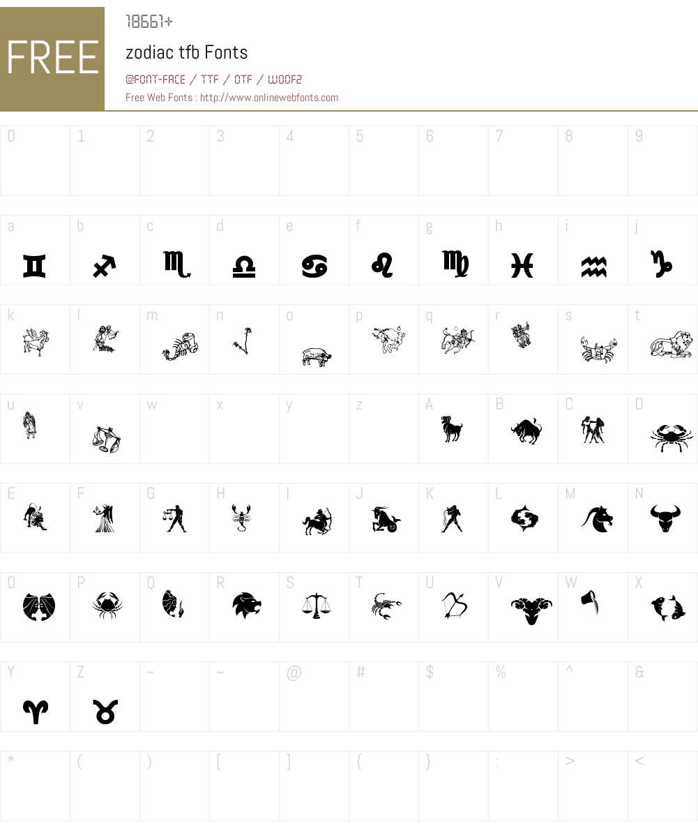 zodiac tfb Font Screenshots